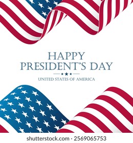 Happy President's Day greeting card. Waving American flags. United States Presidents Day holiday greetings. Vector illustration.