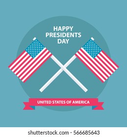 Happy Presidents Day greeting card with American flags. Vector illustration.