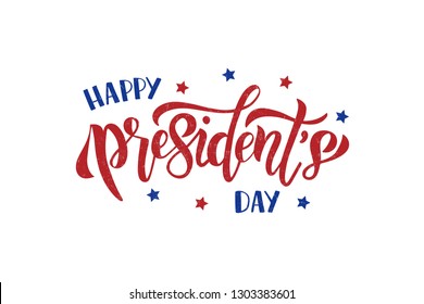 Happy Presidents Day hand drawn celebration text. American holiday. Brush lettering for greeting card, banner, invitation, flyer. Vector illustration isolated on white background