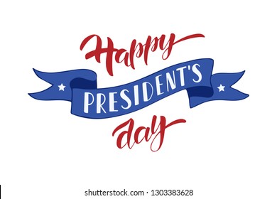 Happy Presidents Day hand drawn lettering. Celebration text for greeting card, banner, invitation, flyer. Vector illustration isolated on white background.