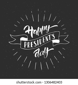 Happy Presidents Day hand drawn lettering. Celebration text for greeting card, banner, invitation, flyer. Vector illustration on chalk board background.