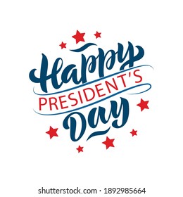 Happy President's day handwritten text isolated on white background for poster, greeting card, logo. Modern brush ink calligraphy, hand lettering. Vector circle-shaped Illustration in red and blue