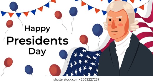 happy presidents day horizontal banner illustration