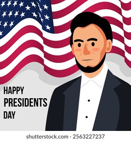 happy presidents day illustration on american flag background