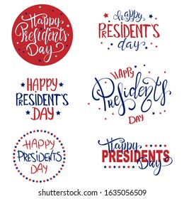 Happy Presidents Day lettering set with 3D realistic stars. Vector illustration Hand drawn text for Presidents day USA. Script. Calligraphic design for print greetings card, sale banner, poster