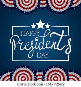 happy presidents day with lettering and usa flag vector illustration design
