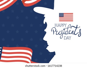 happy presidents day with lettering and usa flag vector illustration design