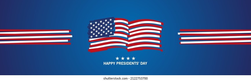 Happy Presidents Day modern art drawing of abstract USA wavy flag icon logo patriotic template blue background