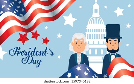 happy presidents day with people and decoration vector illustration design