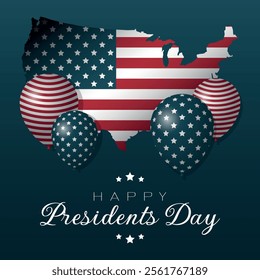 Happy Presidents Day Poster. American flag island with balloons