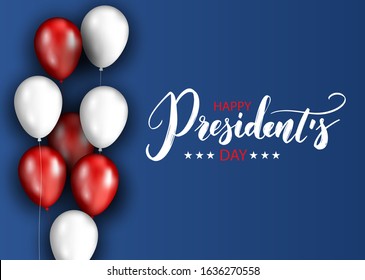 Happy Presidents day Poster with  Balloons. Vector americans holiday illustration. Sale banner