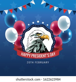 happy presidents day poster with eagle and balloons helium vector illustration design