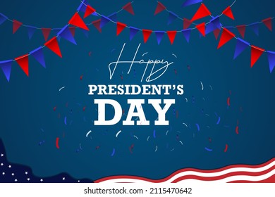 Happy presidents day poster, festival banner. Vector illustration abstract background blue color