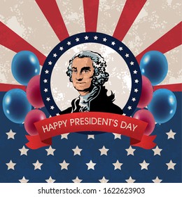 happy presidents day poster with george washington vector illustration design