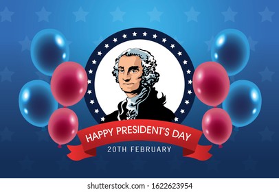 happy presidents day poster with george washington vector illustration design