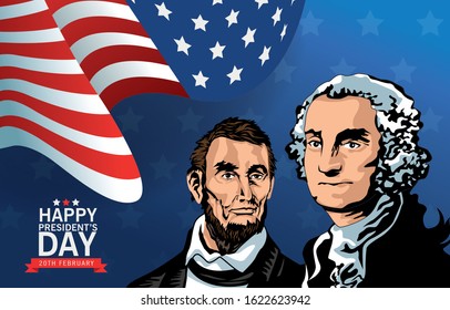 happy presidents day poster with lincoln and washington vector illustration design