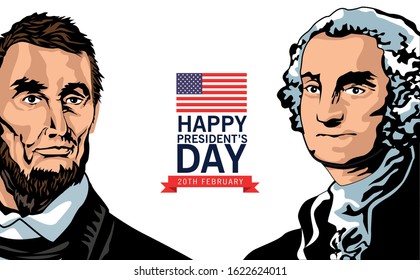 happy presidents day poster with lincoln and washington vector illustration design