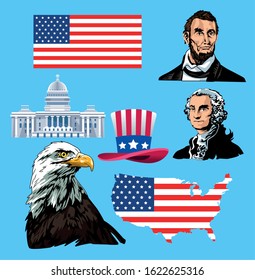 happy presidents day poster with set icons vector illustration design