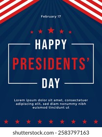 Happy Presidents' Day Poster template background with red stripes and modern design