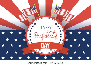 happy presidents day poster with usa flag vector illustration design