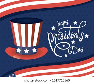 happy presidents day poster with usa tophat vector illustration design