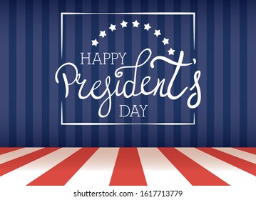 happy presidents day poster with usa flag vector illustration design