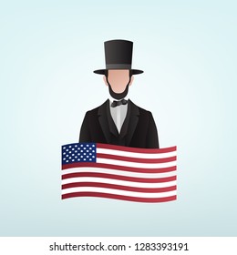 Happy Presidents Day, President Abraham Lincoln with US flag, Vector 