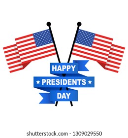 Happy Presidents Day with ribbon and flags. Vector illustration. Flyer, banner or poster for Happy Presidents Day.