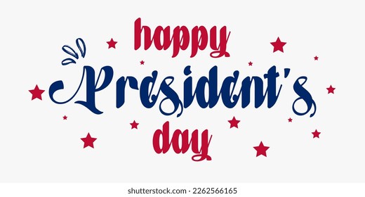 Happy Presidents Day with stars and Hand drawn text lettering for Presidents day in USA. Script. Calligraphic design for print greetings card, sale banner, poster. Colorful