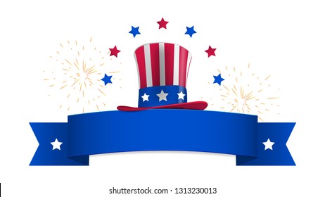 Happy Presidents Day with stars and ribbon with empty space.  Design for the feast of President's Day and Independence Day in USA. Greeting card, sale banner, wallpaper, poster, invitation. Vector