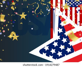 Happy Presidents Day with stars and ribbon. Script. Calligraphic design for print greetings card, sale banner, poster. Colorful Vector illustration Hand drawn text lettering USA