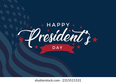 Happy Presidents Day with stars and ribbon. Script. Calligraphic design for print greetings card, sale banner, poster.