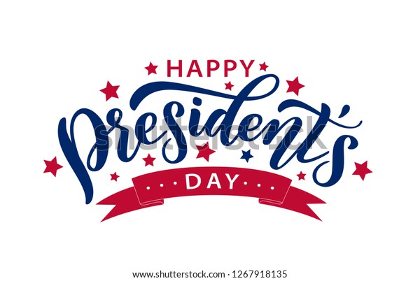 Happy Presidents Day with stars and ribbon.\
Vector illustration Hand drawn text lettering for Presidents day in\
USA. Script. Calligraphic design for print greetings card, sale\
banner, poster. Colorful