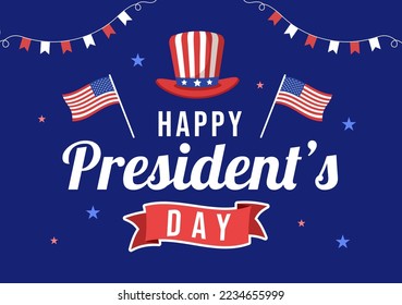 Happy Presidents Day with Stars and USA Flag for the President of America Suitable for Poster in Flat Cartoon Hand Drawn Templates Illustration