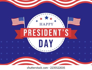 Happy Presidents Day with Stars and USA Flag for the President of America Suitable for Poster in Flat Cartoon Hand Drawn Illustration