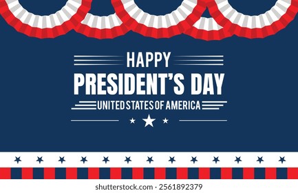 Happy Presidents Day with stars,ribbon and american flag.In February in United States and Canada.Poster, card, banner,template,background. Vector illustration.
