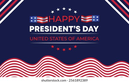 Happy Presidents Day with stars,ribbon and american flag.In February in United States and Canada.Poster, card, banner,template,background. Vector illustration.
