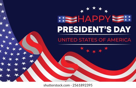 Happy Presidents Day with stars,ribbon and american flag.In February in United States and Canada.Poster, card, banner,template,background. Vector illustration.
