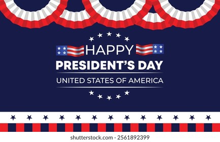 Happy Presidents Day with stars,ribbon and american flag.In February in United States and Canada.Poster, card, banner,template,background. Vector illustration.
