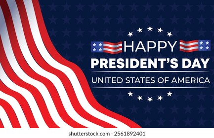 Happy Presidents Day with stars,ribbon and american flag.In February in United States and Canada.Poster, card, banner,template,background. Vector illustration.
