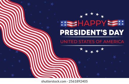 Happy Presidents Day with stars,ribbon and american flag.In February in United States and Canada.Poster, card, banner,template,background. Vector illustration.
