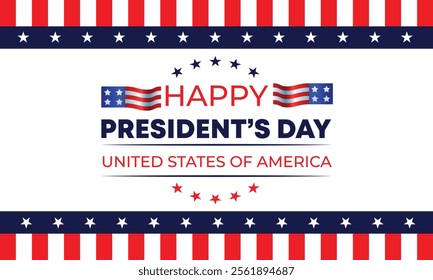 Happy Presidents Day with stars,ribbon and american flag.In February in United States and Canada.Poster, card, banner,template,background. Vector illustration.
