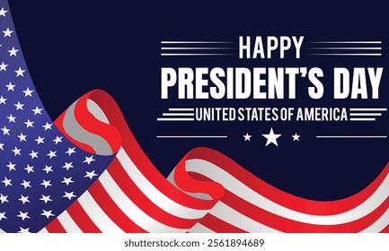 Happy Presidents Day with stars,ribbon and american flag.In February in United States and Canada.Poster, card, banner,template,background. Vector illustration.
