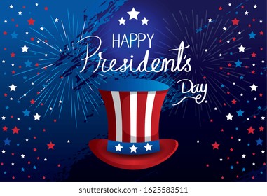 happy presidents day with top hat and stars vector illustration design