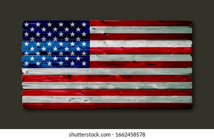 Happy Presidents' Day Typography. American Flag painted on Wood Background banner. 18th february american holiday