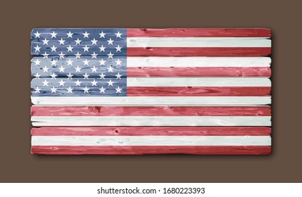 Happy Presidents' Day Typography. American Flag painted on Wood Background banner. 18th february american holiday