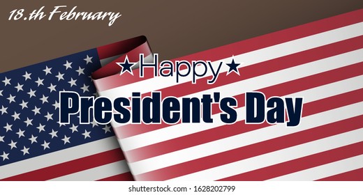 Happy Presidents' Day Typography. Over Distressed color clean Background with American Flag Border. Vector banner 18th february american holiday