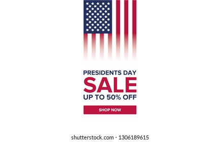 Happy Presidents day in United States. Washington's Birthday. Sale banner, poster or background for shop. Traditional federal holiday in America. Celebrated in February. 