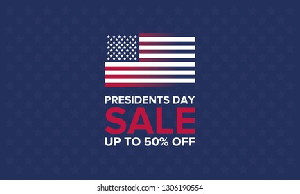 Happy Presidents day in United States. Washington's Birthday. Sale banner, poster or background for shop. Traditional federal holiday in America. Celebrated in February. 