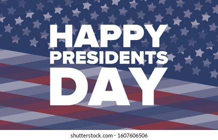 Happy Presidents day in United States. Washington's Birthday. Federal holiday in America. Celebrated in February. Patriotic american elements. Poster, banner and background. Vector illustration